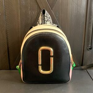 Marc Jacobs Black and Pink Backpack with Gold Accents